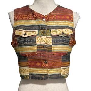 Vintage Gap Size S Tapestry Vest Denim Jean Western 90s Rodeo
